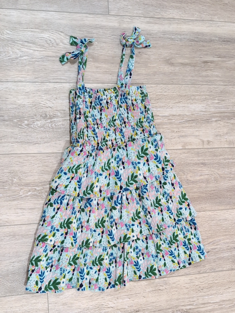 Andy & Evan Floral Tiered Sundress in Green, Blue & Pink